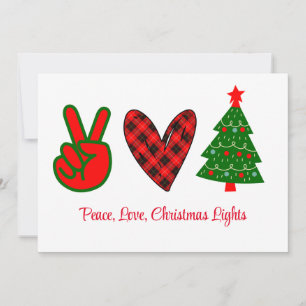 Cartão De Festividades Paz Amor Luzes de Natal Vermelho Verde