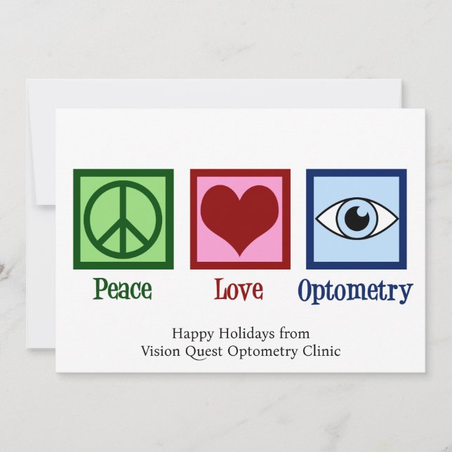 Cartão De Festividades Paz Amor Optometria Optometrista Personalizado (Frente)