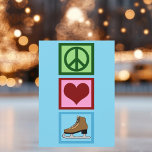 Cartão De Festividades Paz Amor Patinação no Gelo<br><div class="desc">Lindo cartão de Natal Paz Amor Patinação no Gelo para uma patinadora no gelo que gosta de sinais de paz e corações. Lindos cartões de patinador de gelo azul neste Natal para uma patinadora artística.</div>
