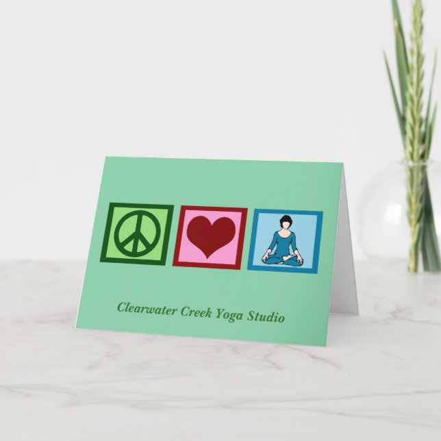 Cartão De Festividades Paz Amor Yoga Personalizado Studio Nome Verde (Frente)