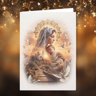 Cartão De Festividades Paz Celestial no Natal | Madona e Jesus