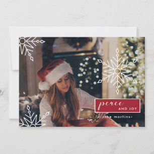 Cartão De Festividades Paz e Alegria Três Foto e Flocos de Neve Natal