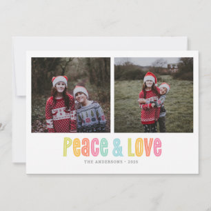 Cartão De Festividades Paz e Amor Coloridos com Duas Fotos de Natal