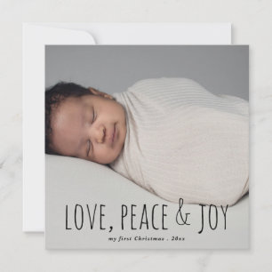 Cartão De Festividades Paz e Joy Primeira Foto do Bebê de Natal