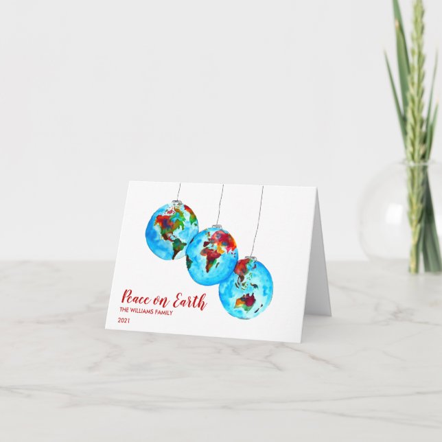 Cartão De Festividades Paz Foto na Terra Planeta Aquarela Natal (Frente)