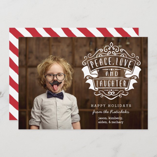 Cartão De Festividades Paz moderna, amor e fotografia do riso | Branco (Frente/Verso)