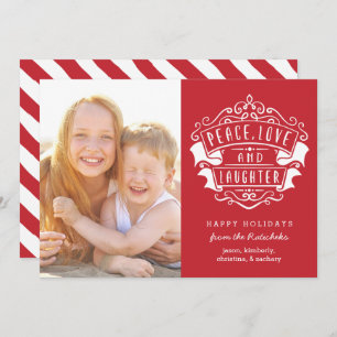 Cartão De Festividades Paz moderna, amor e fotografia do riso   Vermelho