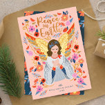 Cartão De Festividades Paz na Terra Anjo Arte Folar Floral Rosa<br><div class="desc">A nossa carta de Natal "Paz na Terra" inspira-se na beleza e estilo da arte popular escandinava, mas com uma nuvem e moderna. Nossa design transmite um mundo de esperança, amor e Paz representado através da arte, imagem e cor. Contrastes profundos são combinados com alegres cores brilhantes de vermelho, amarelo,...</div>