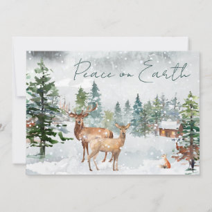 Cartão De Festividades Paz na Terra Foto Floresta Nevada Cervo Escritura