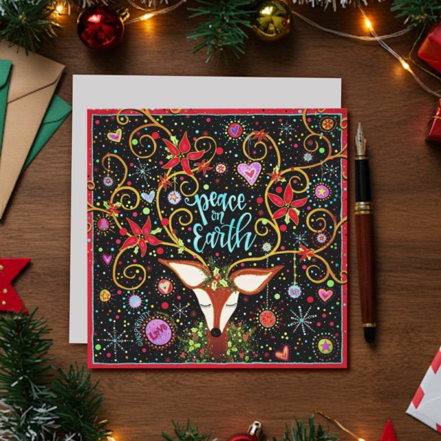 Cartão De Festividades Paz na Terra Reindee Natal Festivo (Criador carregado)