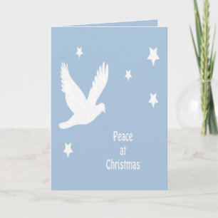 Cartão De Festividades Paz No Natal Com Logotipo Branco De Pombo Em Voo