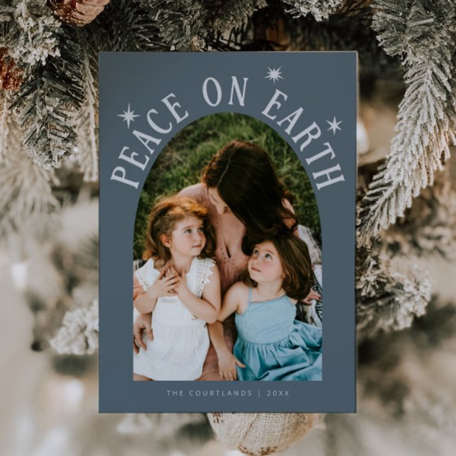Cartão De Festividades Paz no Terch Foto Slate Blue Christmas (Criador carregado)
