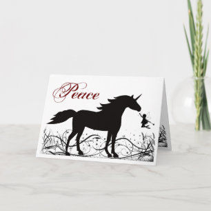 Cartão De Festividades Paz ~ Silhouette Unicorn e Fada Natal