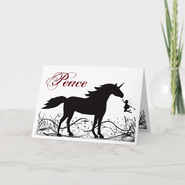 Cartão De Festividades Paz ~ Silhouette Unicorn e Fada Natal (Frente)