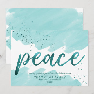 Cartão De Festividades Paz | Teal Watercolor Natal
