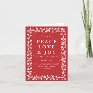Cartão De Festividades Paz Vermelha Amor & Alegria Folhas de Holly Não Fo