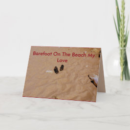 Cartão De Festividades Pé Descalço Na Placa De Namorados De Praia