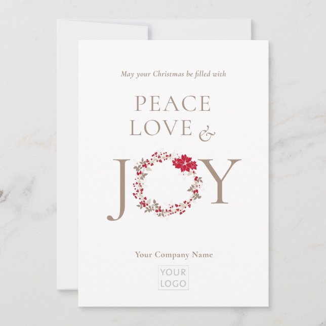 Cartão De Festividades PEACE AMVE JOY Christmas Wreath Business (Frente)