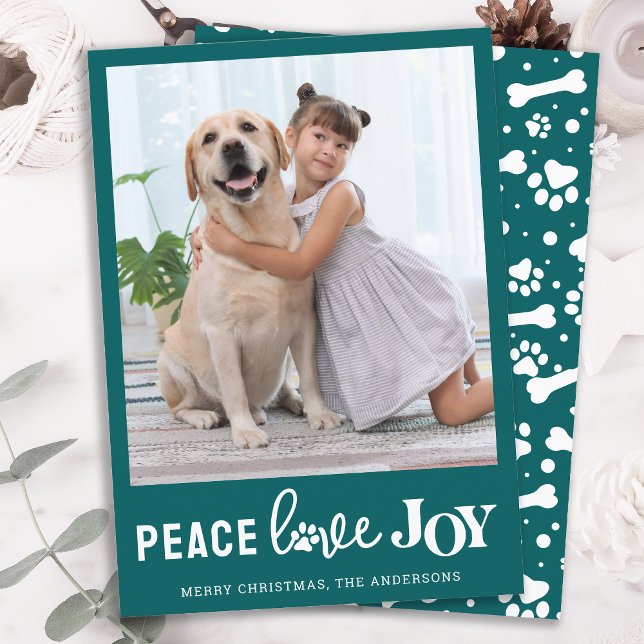 Cartão De Festividades PEACE AMVE JOY Personalized Dog Pet Photo (Criador carregado)
