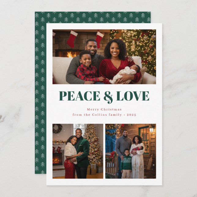 Cartão De Festividades Peace and Love Christmas Photo Card (Frente/Verso)