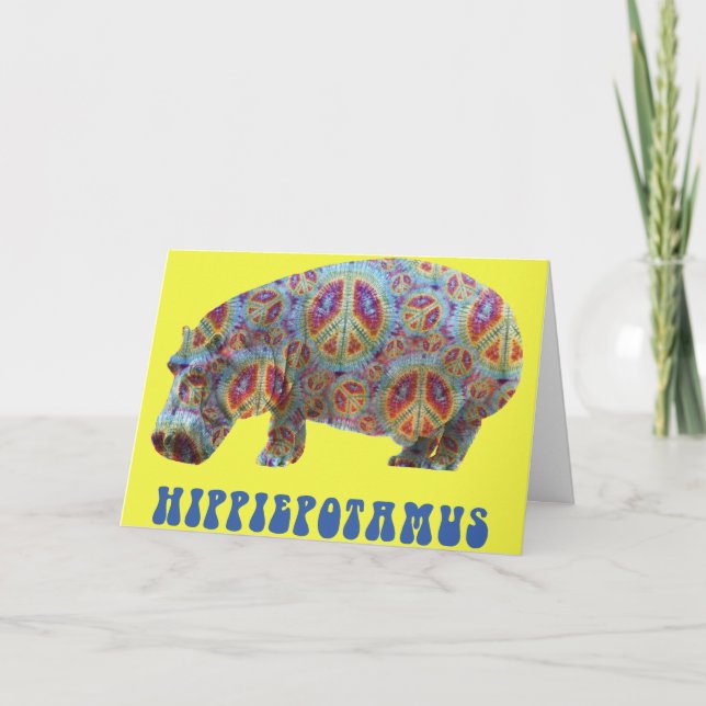 Cartão De Festividades Peace and Love Hippie Hippy Hippopotamus Card (Frente)