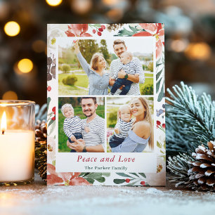 Cartão De Festividades Peace and Love Holly Berries Floral Xmas 3 Foto