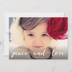 Cartão De Festividades Peace and Love White Script Xmas Photo Overlay