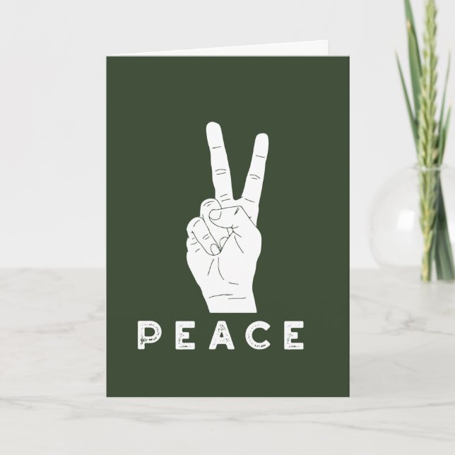 Cartão De Festividades Peace Hand Sign Green Holiday Card (Frente)