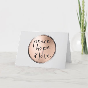 Cartão De Festividades Peace Hope Love Chic Simple Rosa Dourado Business