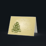 Cartão De Festividades Peace, Hope, Love Christmas Card<br><div class="desc">Golden holiday greeting cards to brighten anyone's day! Lit up Christmas tree wishing peace,  hope,  love.</div>