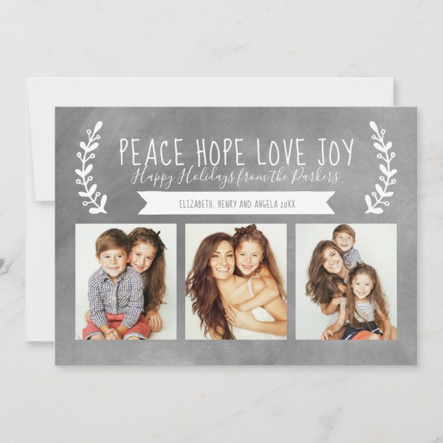 Cartão De Festividades Peace Hope Love Joy Holiday Photo Chalkboard (Frente)