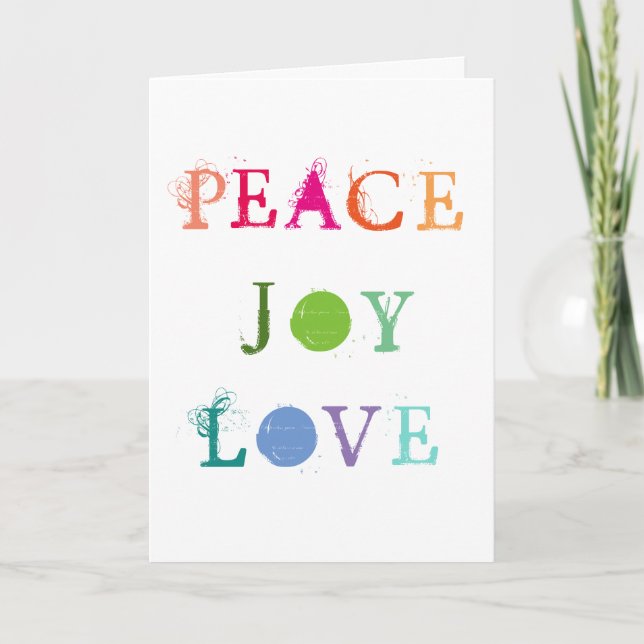 Cartão De Festividades Peace, Joy and Love Holiday Christmas Card (Frente)
