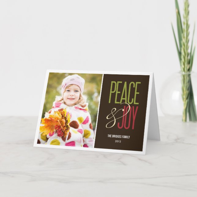 Cartão De Festividades Peace & Joy Holiday Photo Card (Frente)