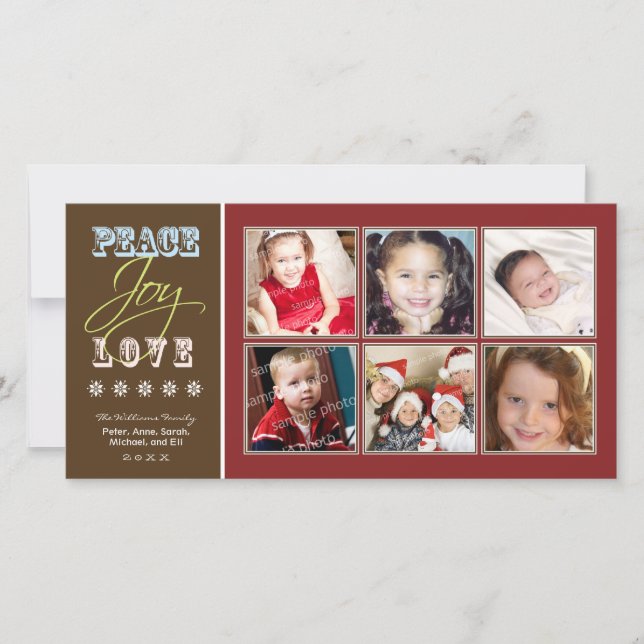 Cartão De Festividades Peace-Joy-Love Family Holiday Photocard (crimson) (Frente)