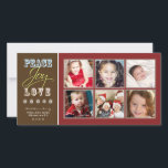 Cartão De Festividades Peace-Joy-Love Family Holiday Photocard (crimson)<br><div class="desc">If you'd like to see this design in a different size,  color,  or product,  just email me at holidayemporium@gmail.com. I'd be happy to assist you. 

  Take a peek at more Holidays items... </div>