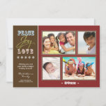 Cartão De Festividades Peace-Joy-Love Family Holiday Photocard (red)<br><div class="desc">If you'd like to see this design in a different size,  color,  or product,  just email me at holidayemporium@gmail.com. I'd be happy to assist you. 

  Take a peek at more Holidays items... </div>