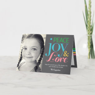 Cartão De Festividades Peace Joy & Love Holiday Photo Card