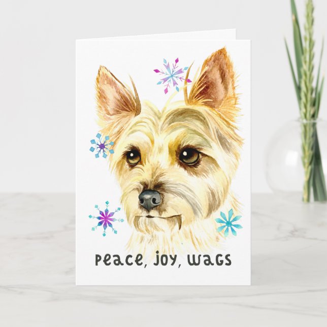 Cartão De Festividades Peace Joy Wags Christmas Yorkshire Terrier Dog (Frente)