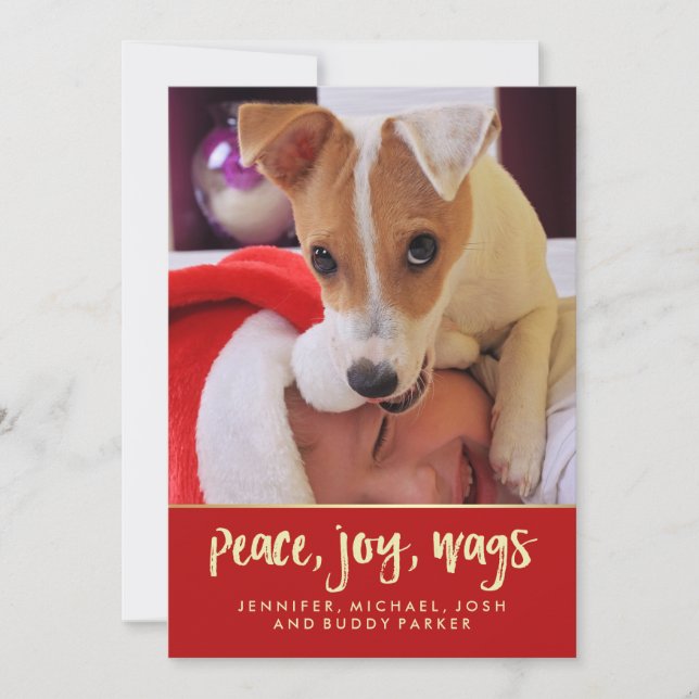 Cartão De Festividades Peace Joy Wags | Your Dog's Christmas Photo (Frente)
