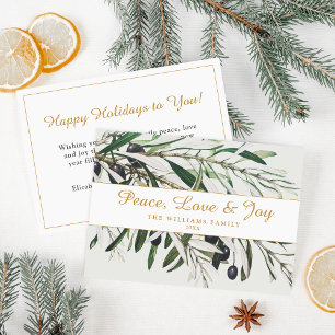 Cartão De Festividades Peace Love and Joy Vintage Olive Branch