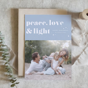 Cartão De Festividades Peace Love and Light Blue Hanukkah Photo