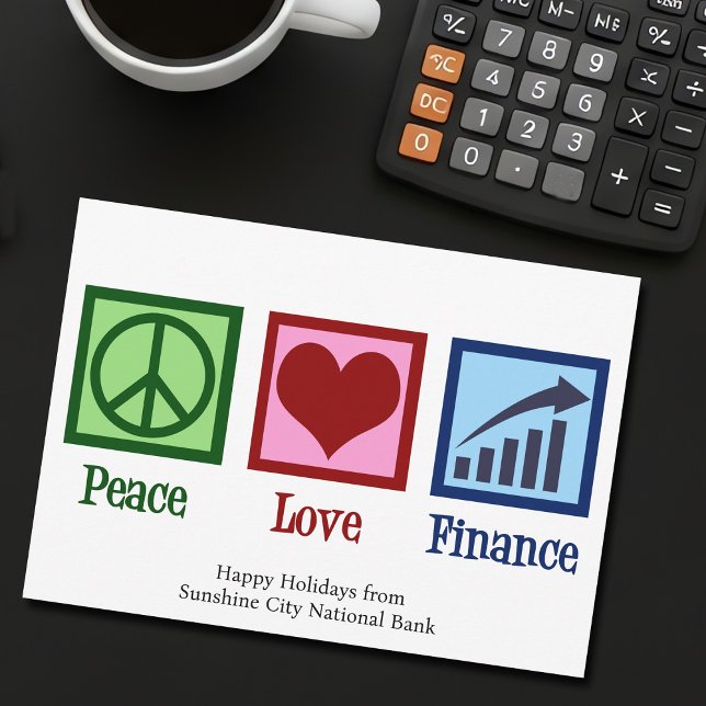 Cartão De Festividades Peace Love Finance Customable Bank Christmas (Criador carregado)