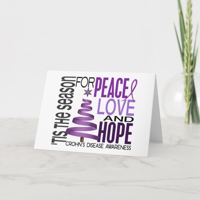 Cartão De Festividades Peace Love Hope Christmas Holiday Crohn's Disease (Frente)