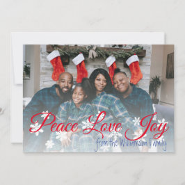 Cartão De Festividades Peace Love Joy Christmas Your Photo Red Script
