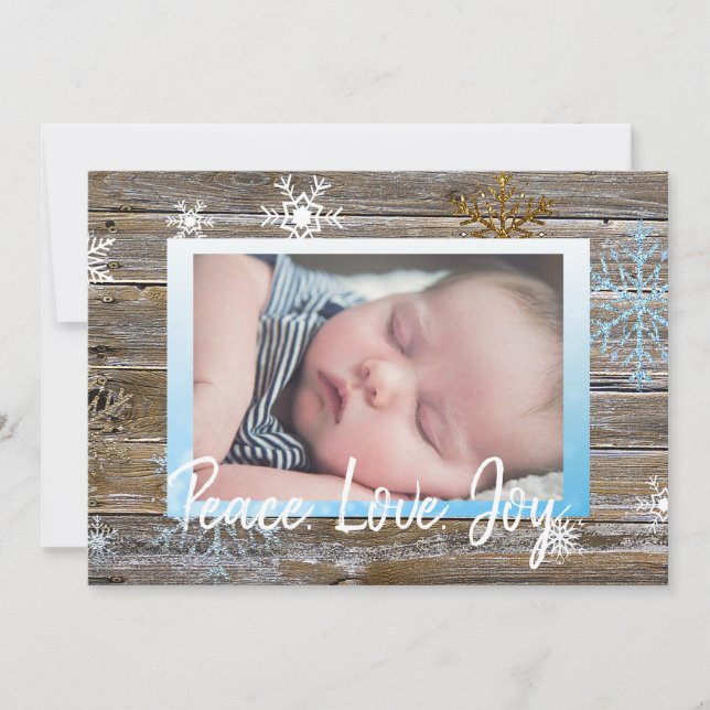 Cartão De Festividades Peace Love Joy Family Foto do Natal (Frente)