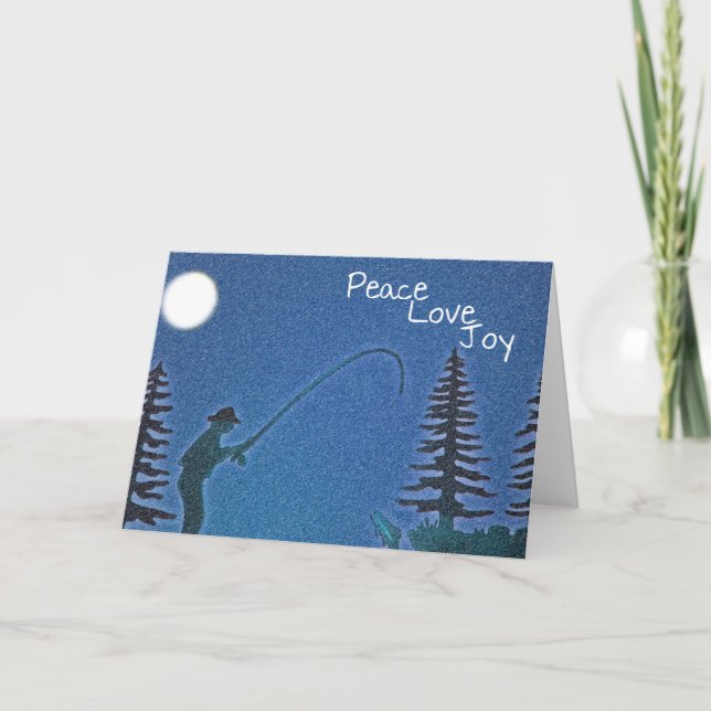 Cartão De Festividades Peace, Love, Joy / Fly Fisherman in Snow Template (Frente)