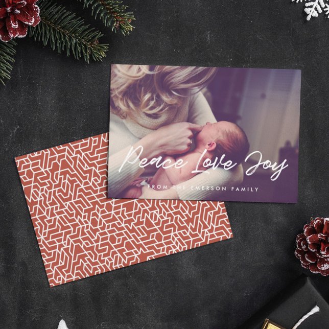 Cartão De Festividades Peace Love Joy Modern Typografia Foto (Criador carregado)