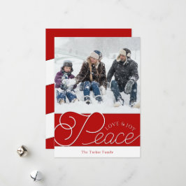 Cartão De Festividades Peace Love Joy Script Red & White Photo Christmas