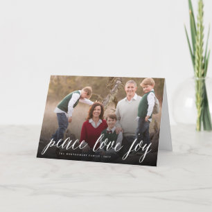 Cartão De Festividades Peace Love Joy Simple White Script Modern Photo