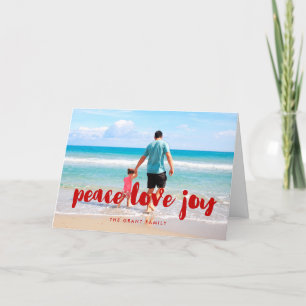 Cartão De Festividades Peace Love Joy trendy red font photo